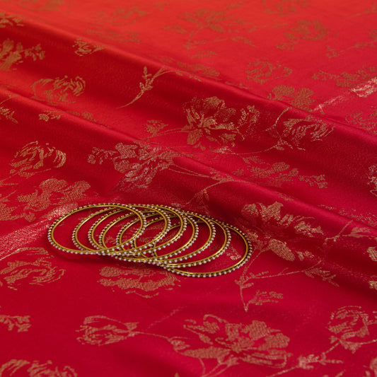 Pink Red Orange Satin Tissue Abstract Emboss 4D Shading Fabric
