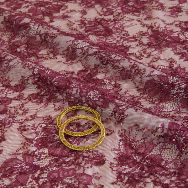 Maroon Chantilly Lace with Sequin & Cutdana Work Fabric