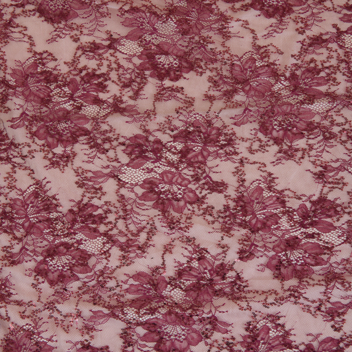 Maroon Chantilly Lace with Sequin & Cutdana Work Fabric