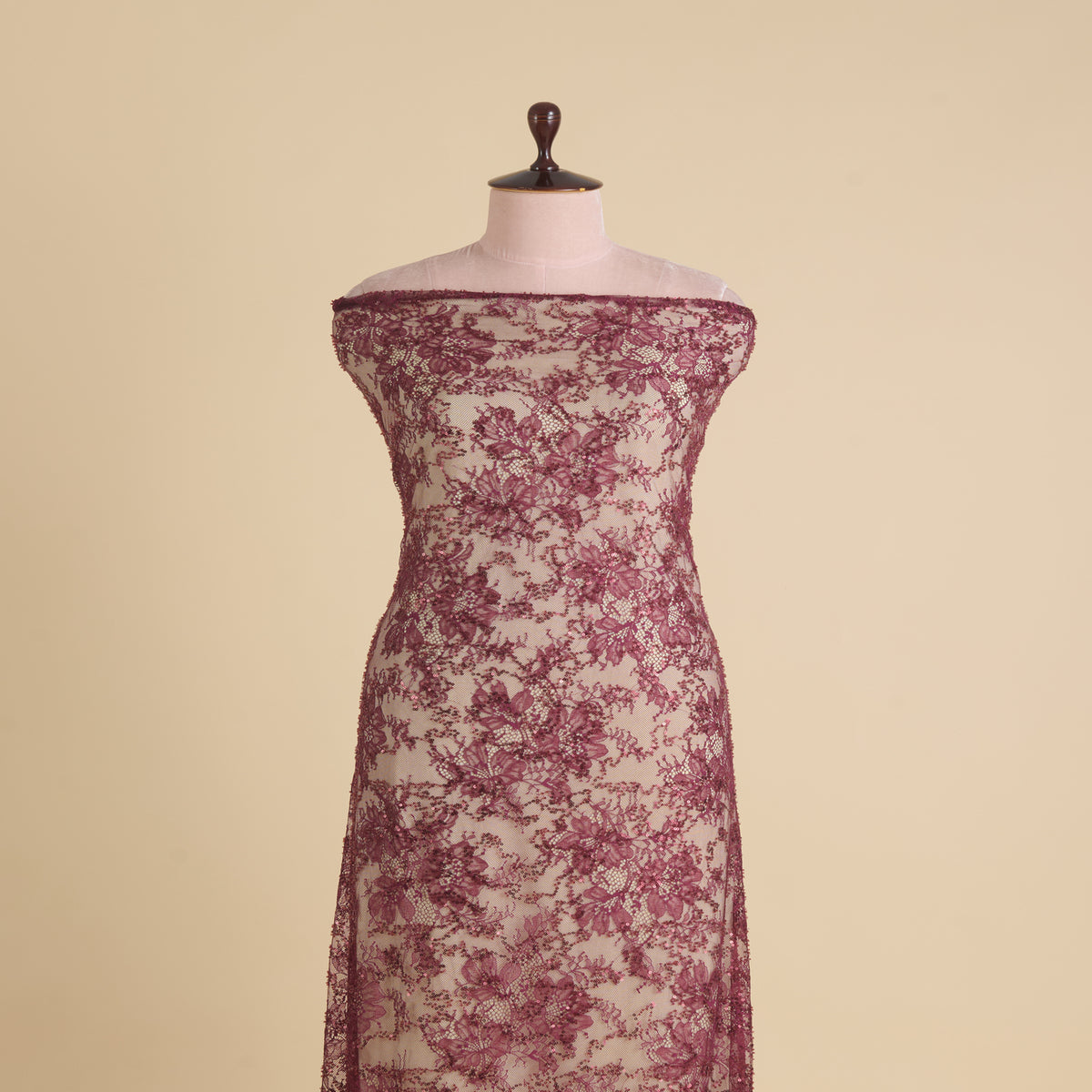 Maroon Chantilly Lace with Sequin & Cutdana Work Fabric