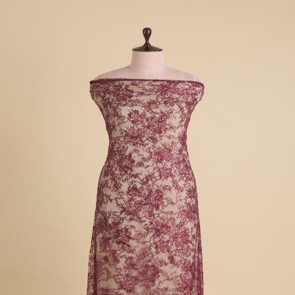 Maroon Chantilly Lace with Sequin & Cutdana Work Fabric