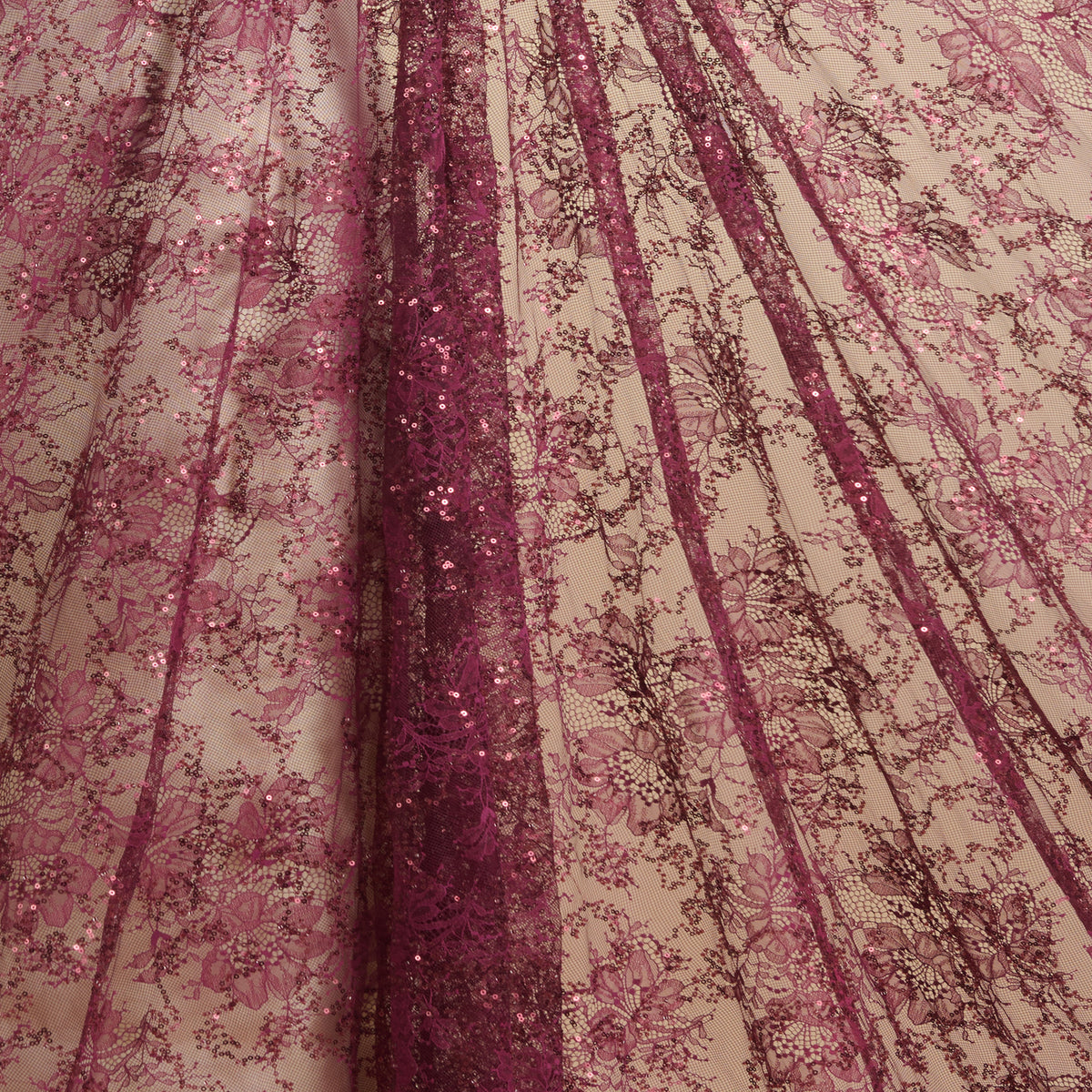 Maroon Chantilly Lace with Sequin & Cutdana Work Fabric