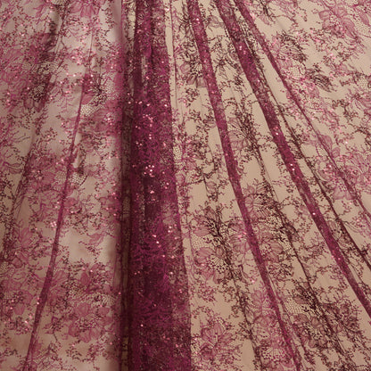 Maroon Chantilly Lace with Sequin & Cutdana Work Fabric