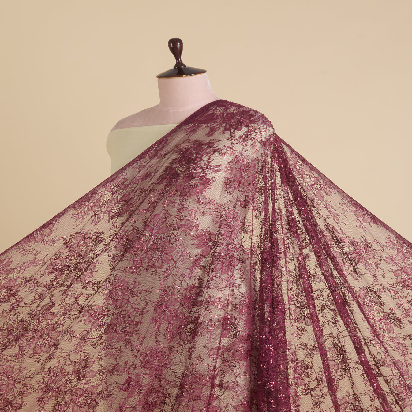 Maroon Chantilly Lace with Sequin & Cutdana Work Fabric