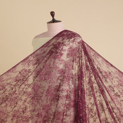 Maroon Chantilly Lace with Sequin & Cutdana Work Fabric