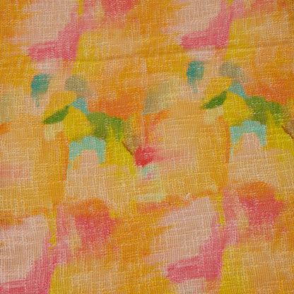 Multicolour Jute Digital Abstract Printed Fabric
