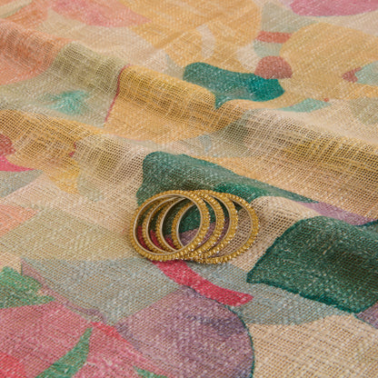 Multicolour Jute Digital Abstract Printed Fabric
