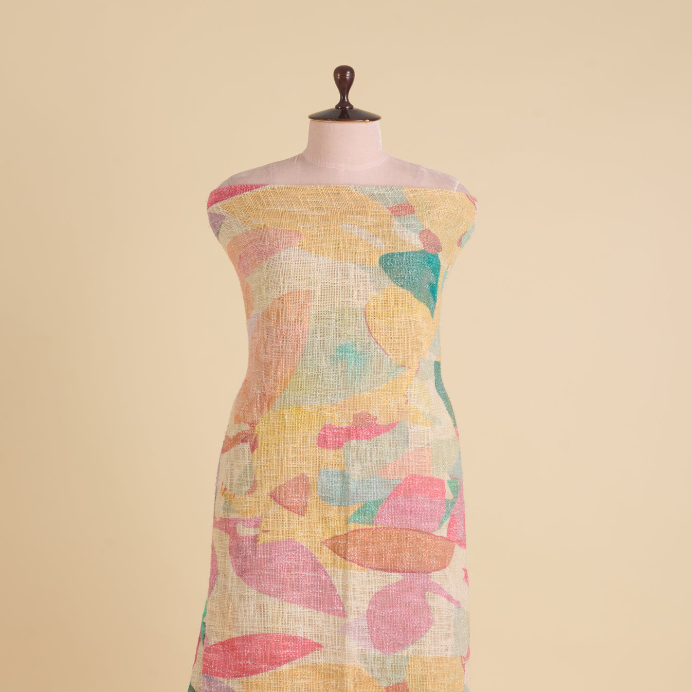 Multicolour Jute Digital Abstract Printed Fabric