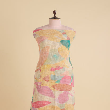 Multicolour Jute Digital Abstract Printed Fabric