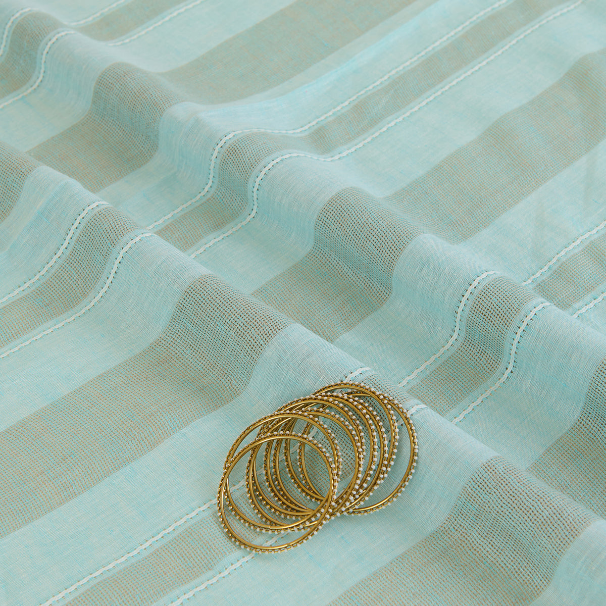 Powder Blue Jute Linen Stripes Fabric