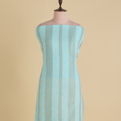 Powder Blue Jute Linen Stripes Fabric