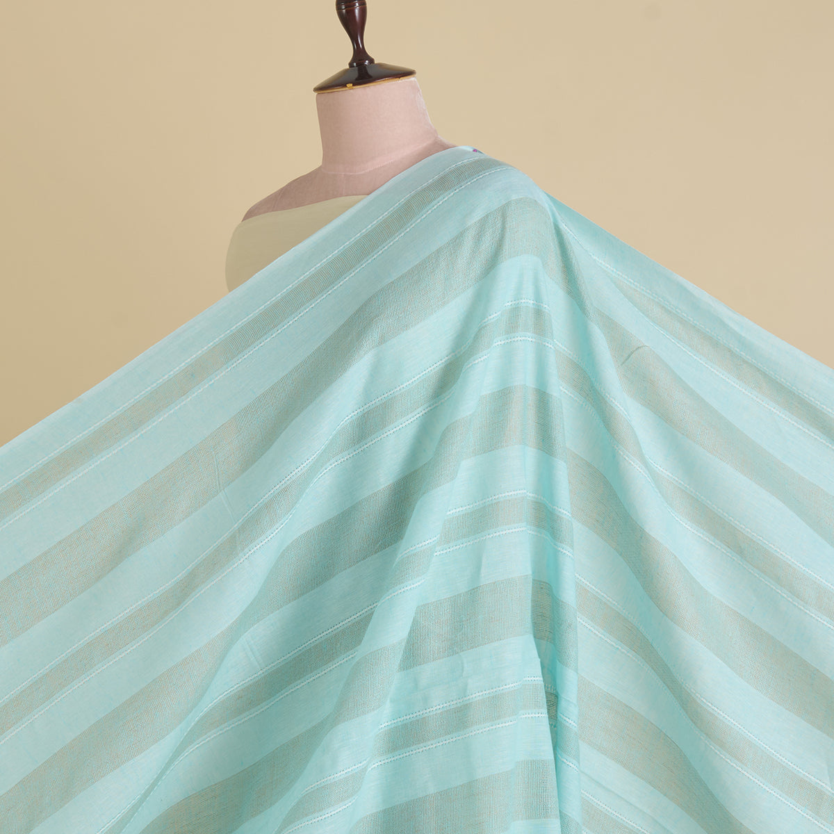 Powder Blue Jute Linen Stripes Fabric