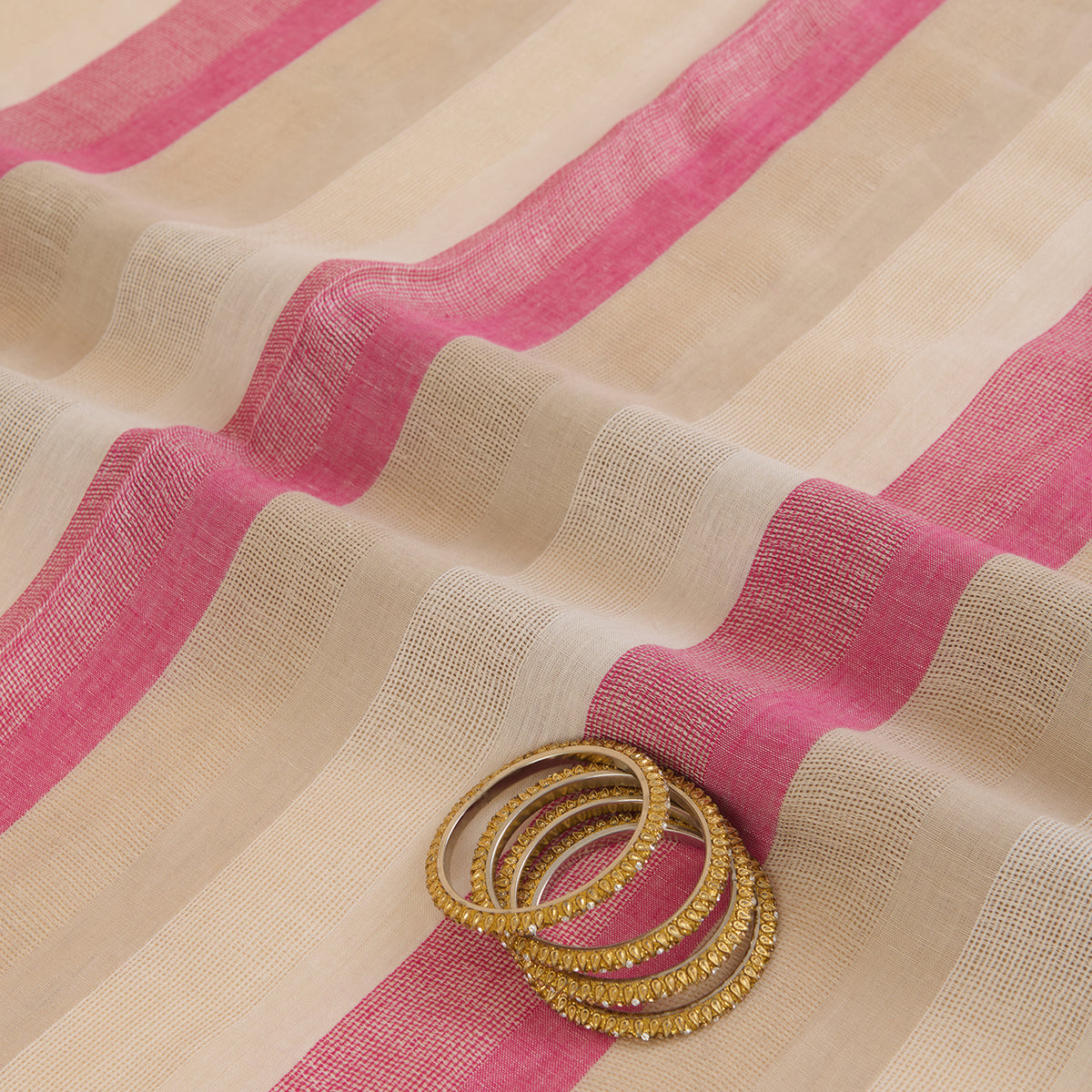 Natural Pink Jute Linen Stripes Fabric