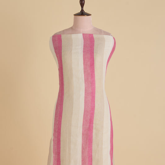 Natural Pink Jute Linen Stripes Fabric