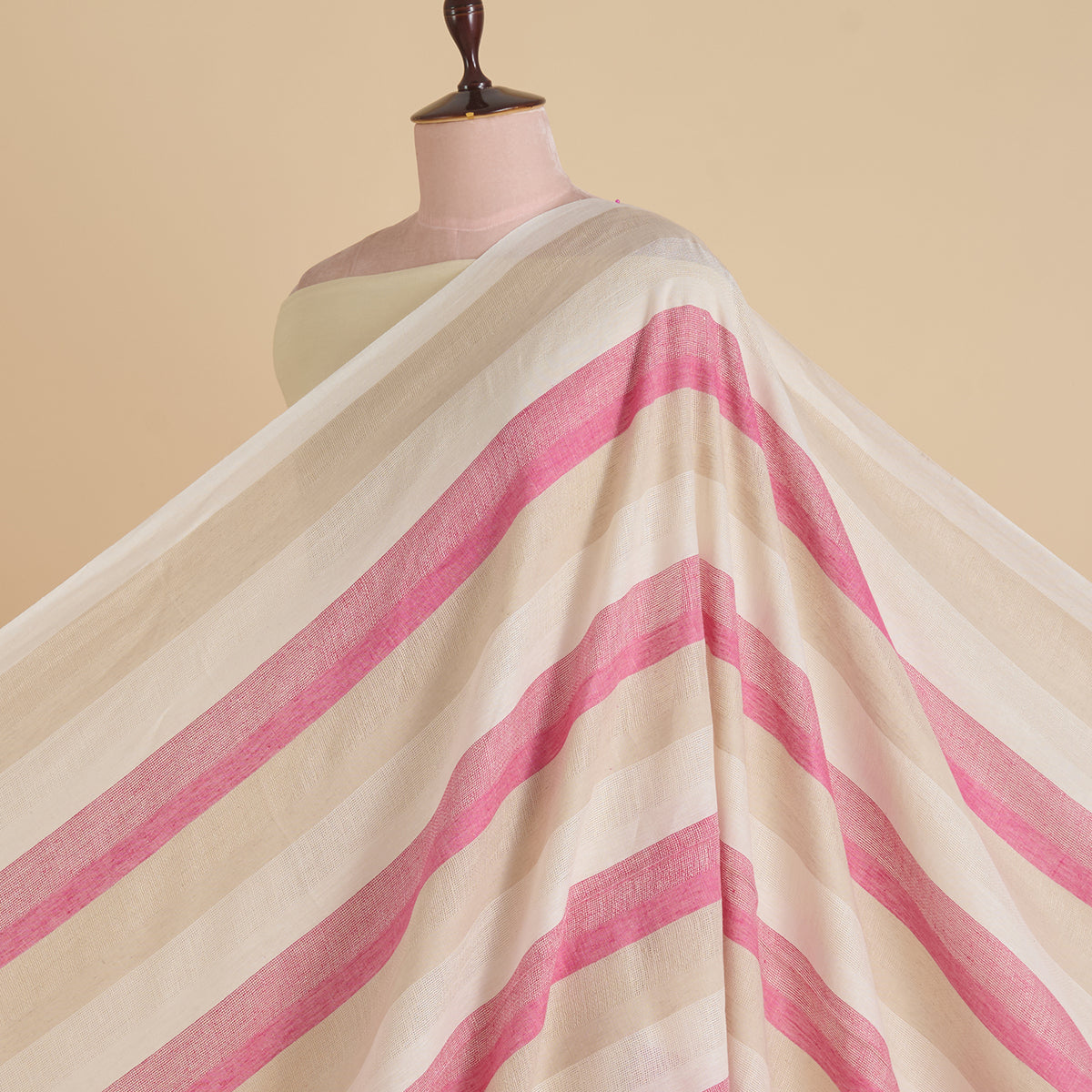 Natural Pink Jute Linen Stripes Fabric
