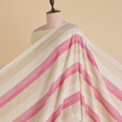 Natural Pink Jute Linen Stripes Fabric