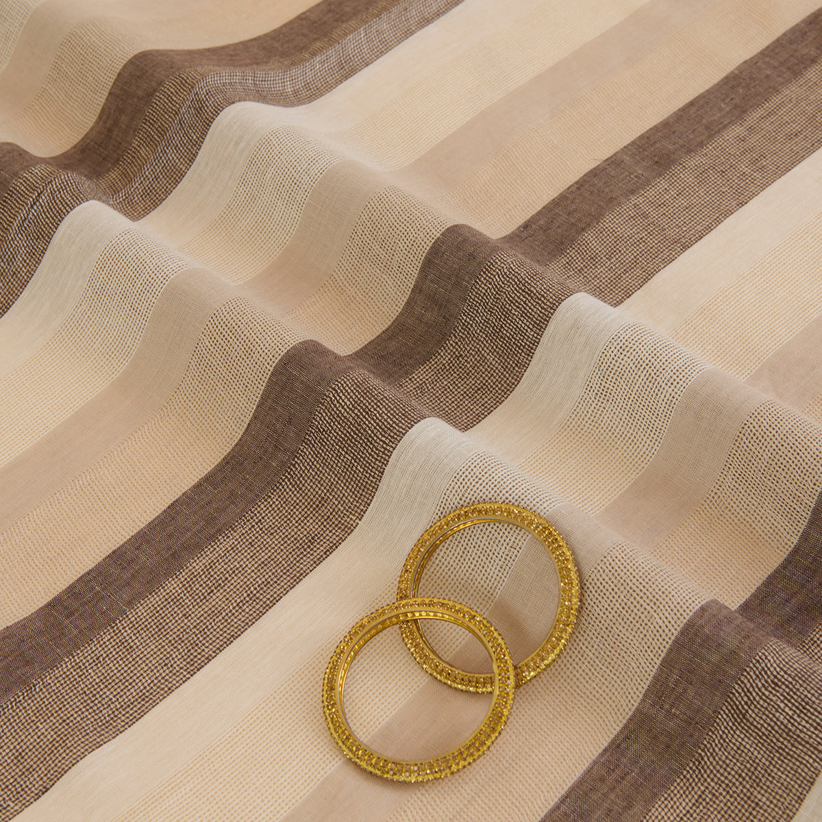 Natural Brown Jute Linen Stripes Fabric