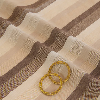 Natural Brown Jute Linen Stripes Fabric