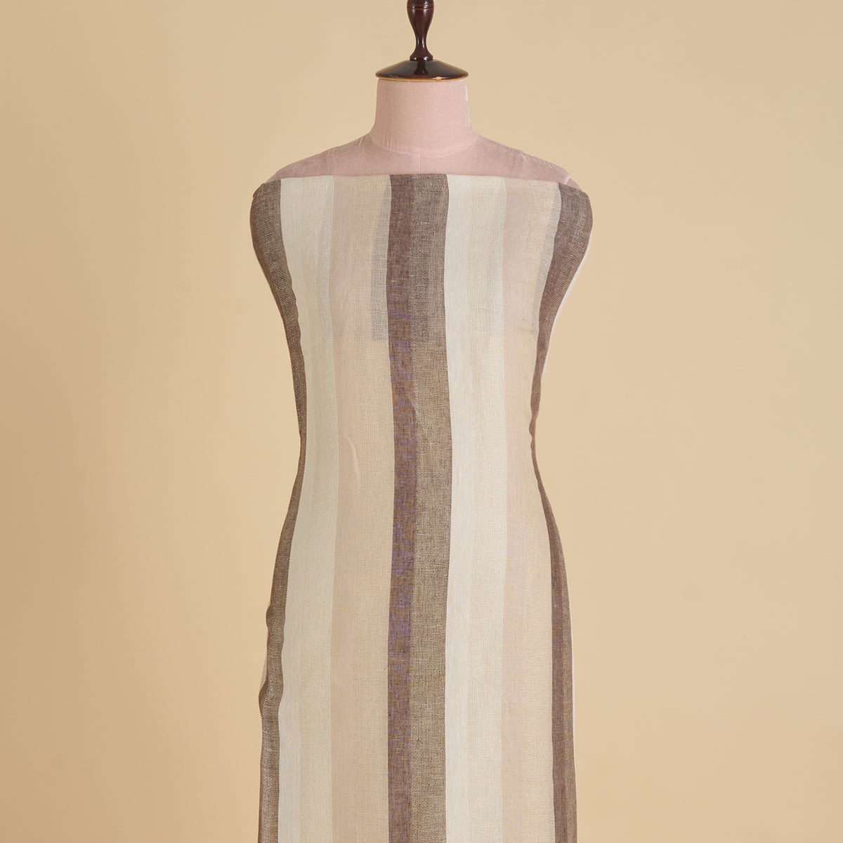 Natural Brown Jute Linen Stripes Fabric