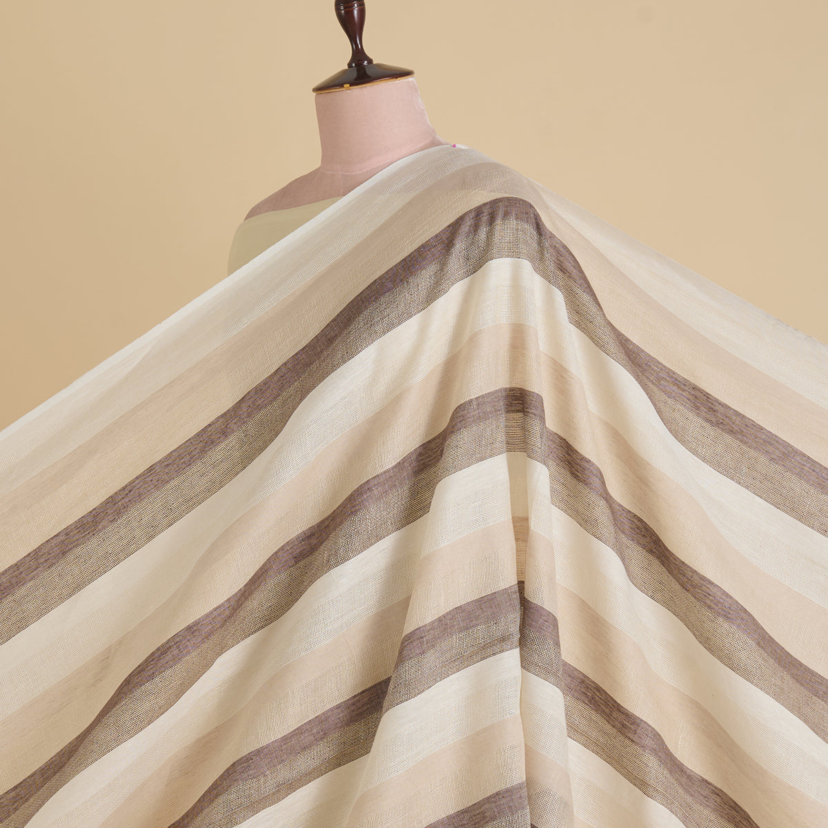 Natural Brown Jute Linen Stripes Fabric