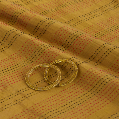 Gold Kanchi Tissue with Katha Stitch Fabric