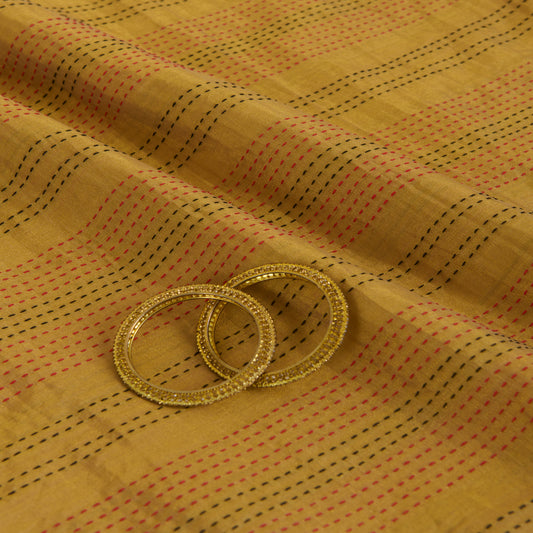 Gold Kanchi Tissue with Katha Stitch Fabric