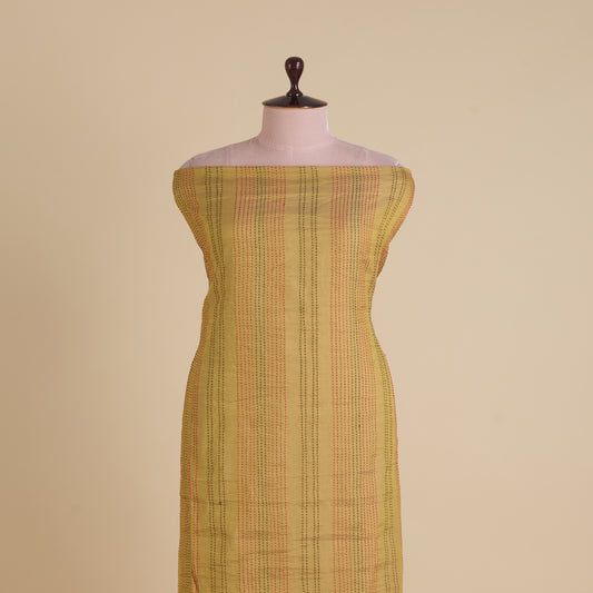 Gold Kanchi Tissue with Katha Stitch Fabric