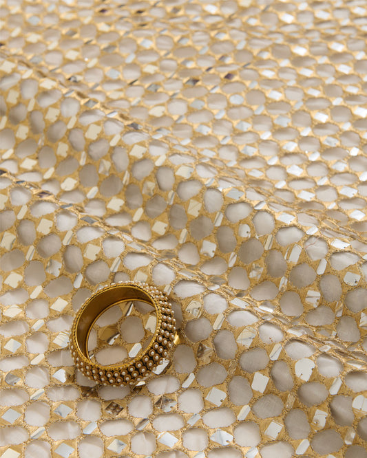 Gold Kasab Aabla Cut-Work Embroidery Fabric