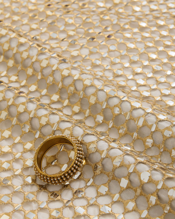 Gold Kasab Aabla Cut-Work Embroidery Fabric