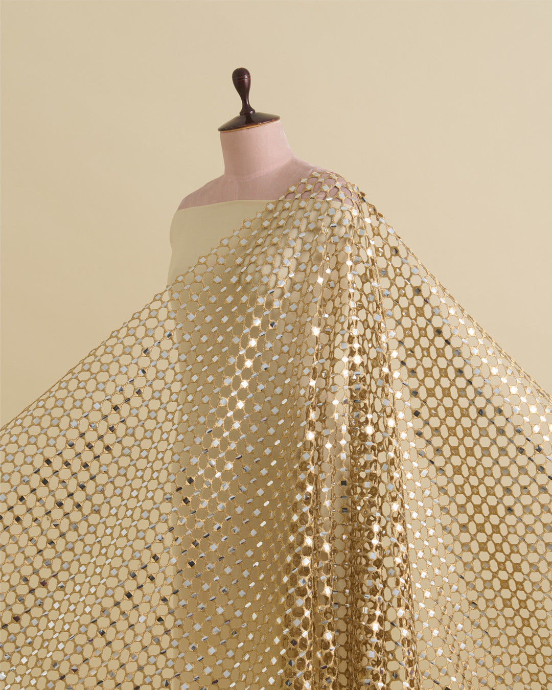 Gold Kasab Aabla Cut-Work Embroidery Fabric