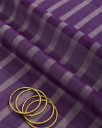 Tissue Kora Silk Handloom Fabric with Silver Stripes Purple