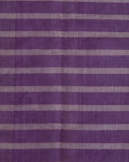 Tissue Kora Silk Handloom Fabric with Silver Stripes Purple