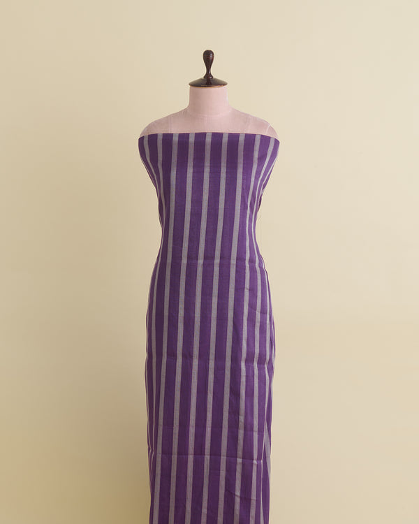 Tissue Kora Silk Handloom Fabric with Silver Stripes Purple