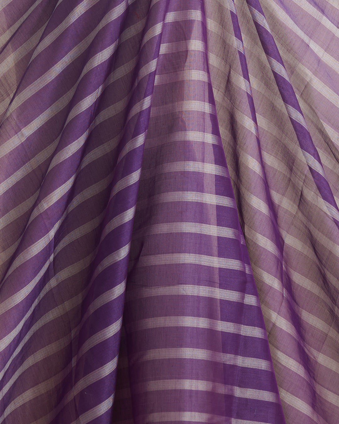 Tissue Kora Silk Handloom Fabric with Silver Stripes Purple