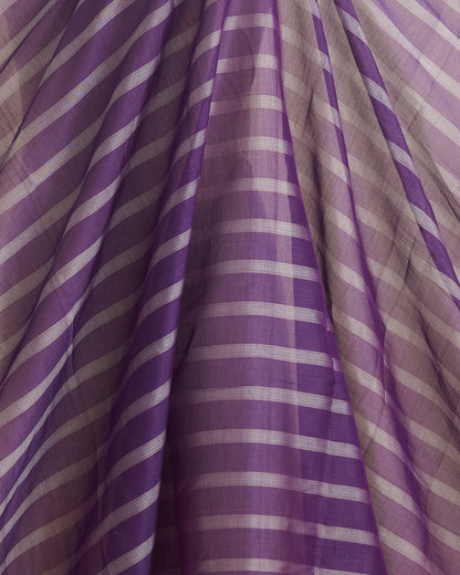 Tissue Kora Silk Handloom Fabric with Silver Stripes Purple