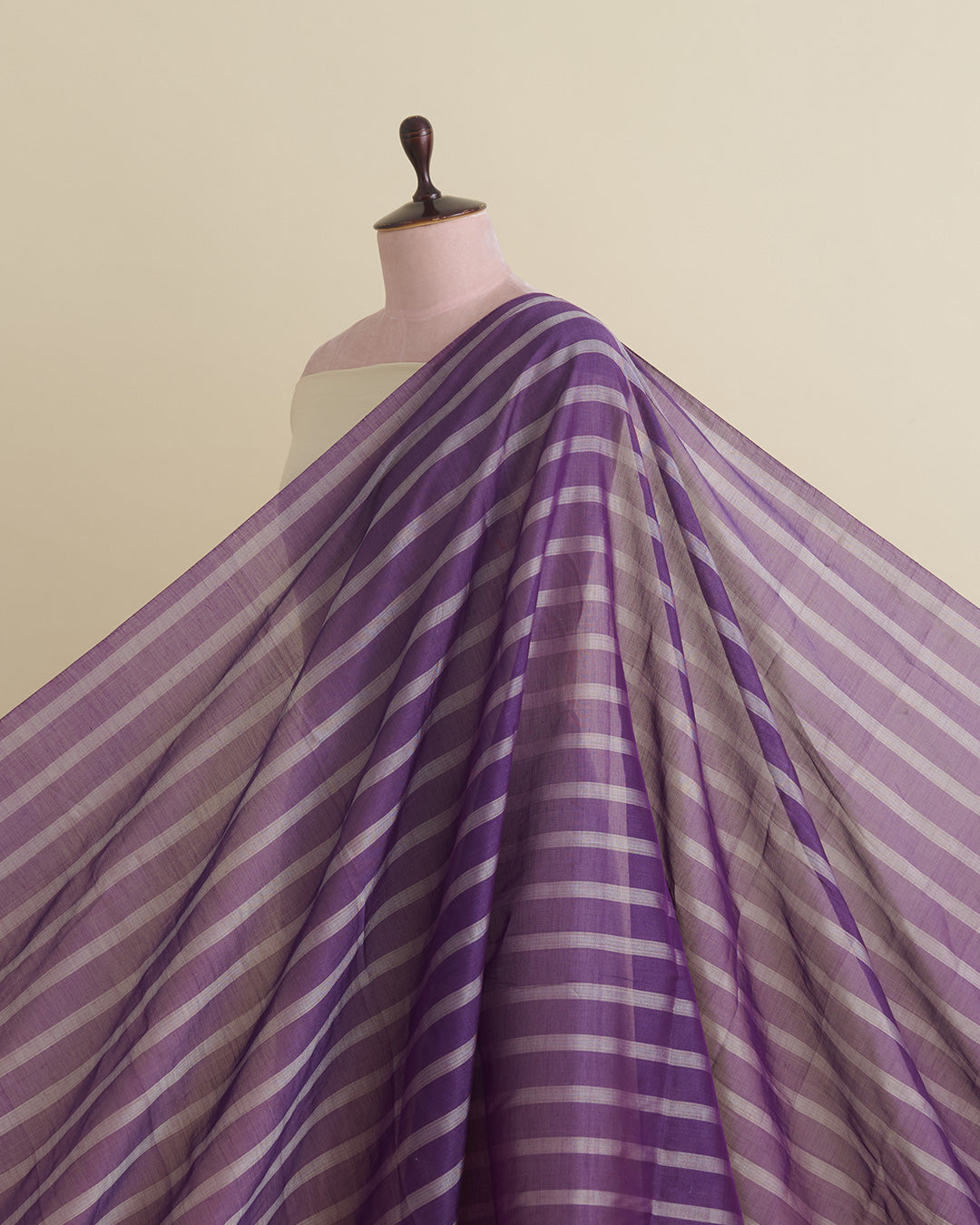 Tissue Kora Silk Handloom Fabric with Silver Stripes Purple
