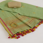 Green Kala Cotton Woven Buti Stripes Pallu Dupatta