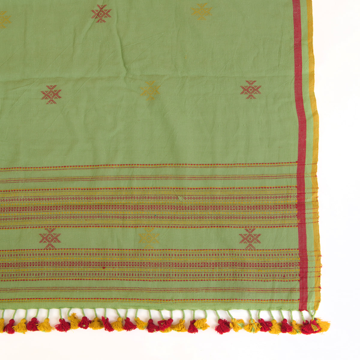 Green Kala Cotton Woven Buti Stripes Pallu Dupatta