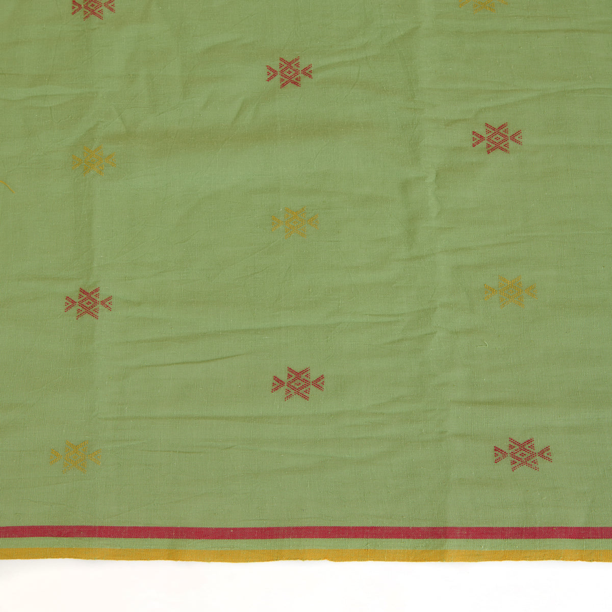 Green Kala Cotton Woven Buti Stripes Pallu Dupatta