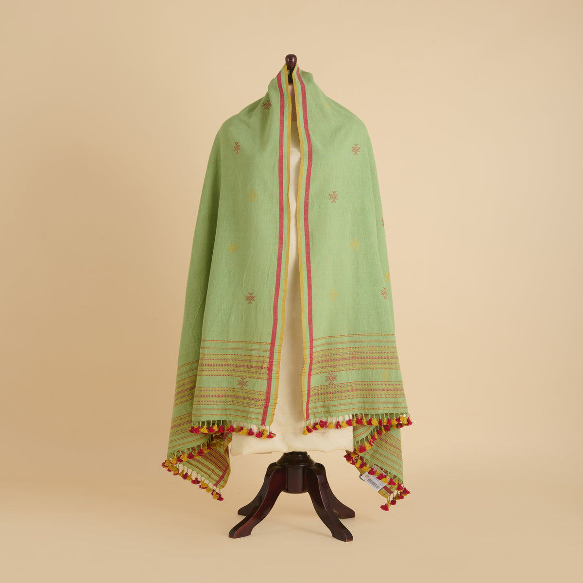 Green Kala Cotton Woven Buti Stripes Pallu Dupatta