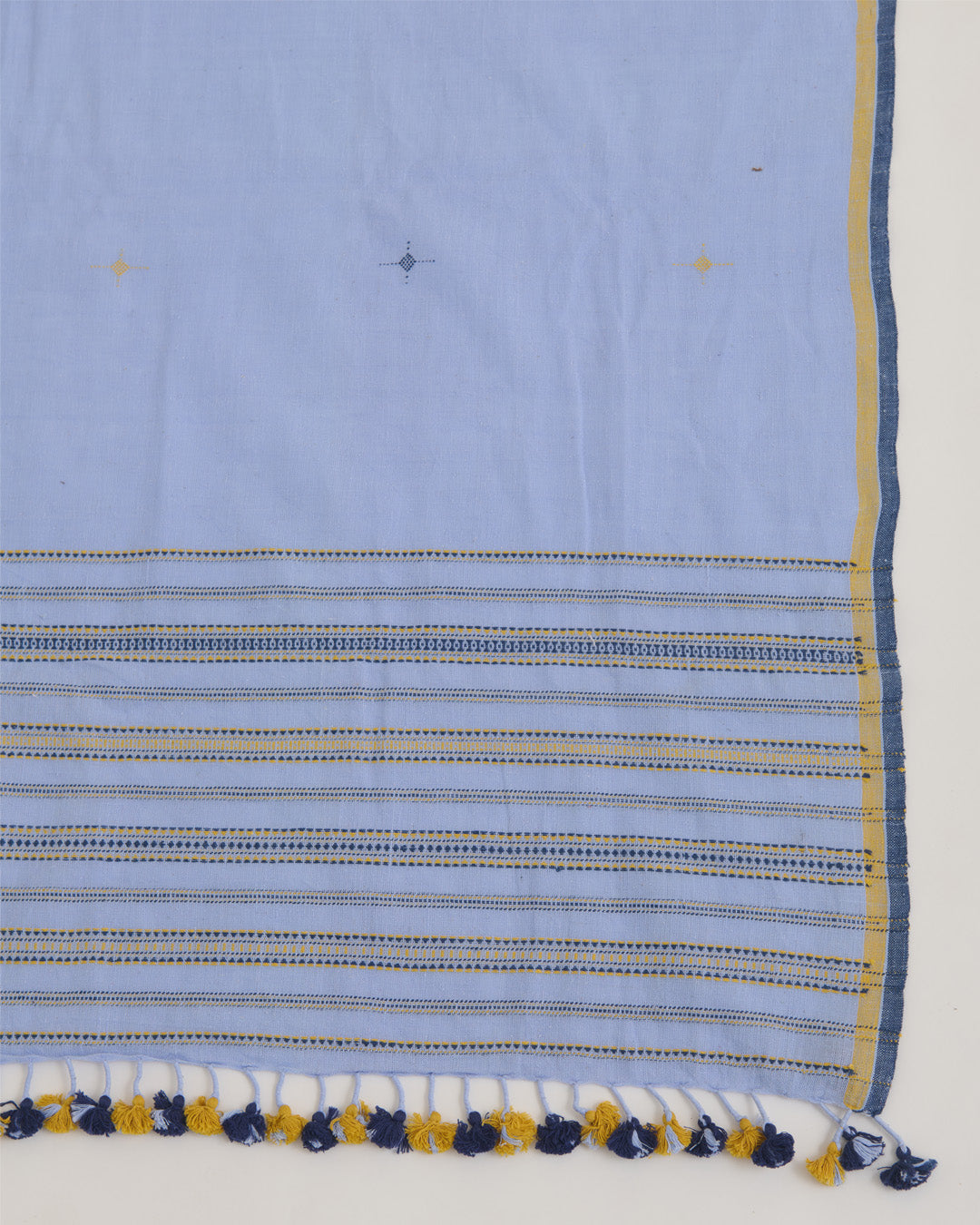 Lilac Blue Kala Cotton Woven Buti Dupatta with Stripes Pallu