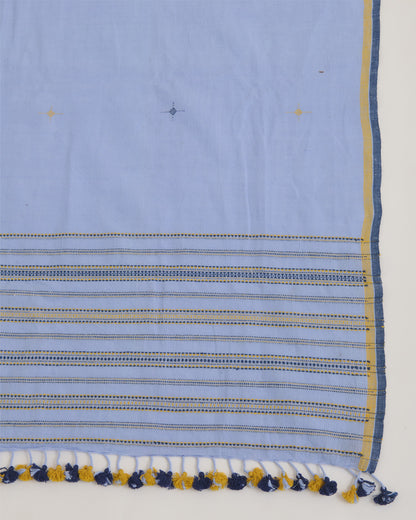 Lilac Blue Kala Cotton Woven Buti Dupatta with Stripes Pallu