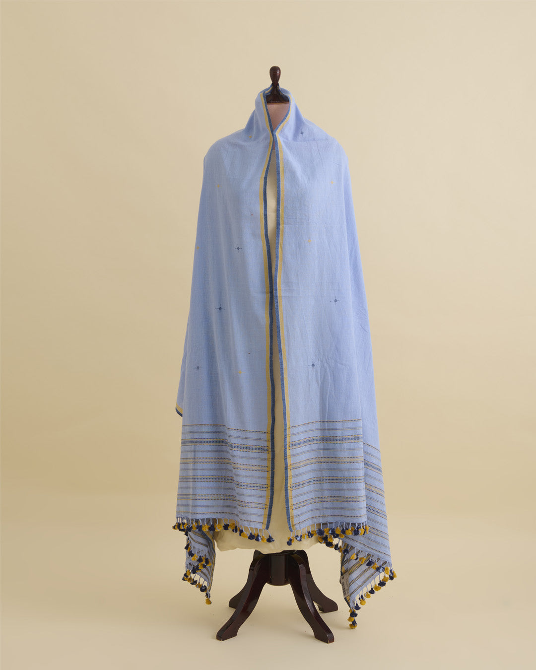 Lilac Blue Kala Cotton Woven Buti Dupatta with Stripes Pallu