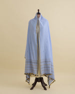 Lilac Blue Kala Cotton Woven Buti Dupatta with Stripes Pallu