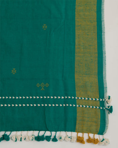 Rama Green Kala Cotton Hand Woven Dupatta