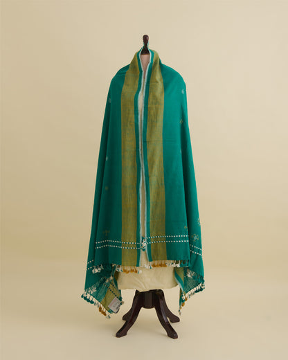 Rama Green Kala Cotton Hand Woven Dupatta