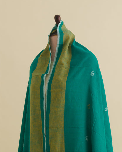 Rama Green Kala Cotton Hand Woven Dupatta