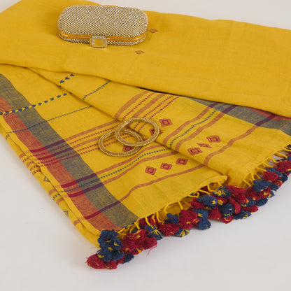 Yellow Kala Cotton Hand Woven Dupatta