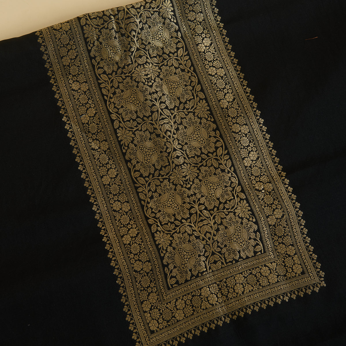 Black Katan Silk Gold Zari Neck Kurta Pant Fabric