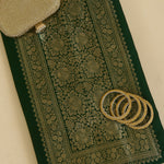 Bottle Green Katan Silk Gold Zari Neck Kurta Pant Fabric